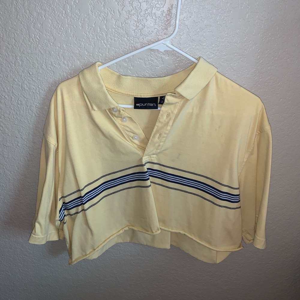 Thrifted Puritan yellow cropped collared shirt